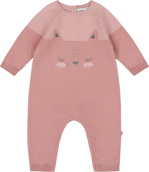 Deux par Deux Knitted Bi-Color Cat Romper - Baby Girl