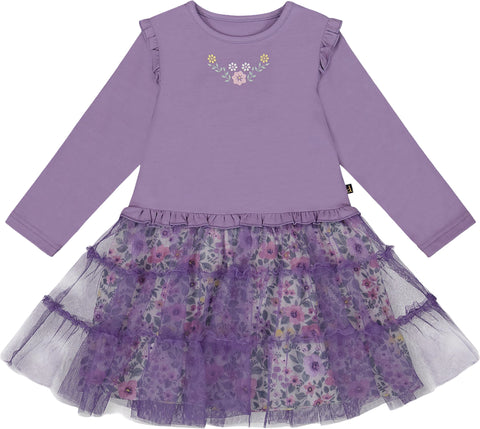 Deux par Deux Bi-Material Dress with Muslin and Mesh Skirt - Little Girl