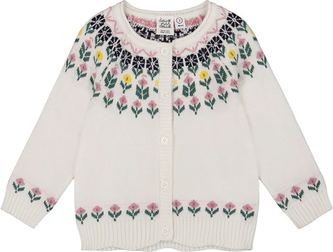 Deux par Deux Jacquard Knit Cardigan with Floral Pattern - Baby Girl