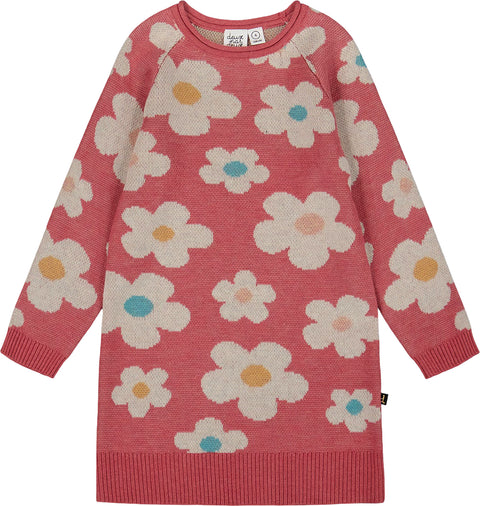 Deux par Deux Knitted Dress with Flower Jacquard - Little Girl