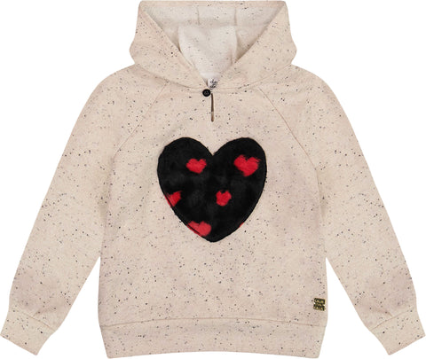 Deux par Deux Heart Applique Glittering French Terry Hoodie - Little Girl