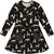 Deux par Deux Half Button Jersey Dress - Little Girl - Black Dalmatian Print