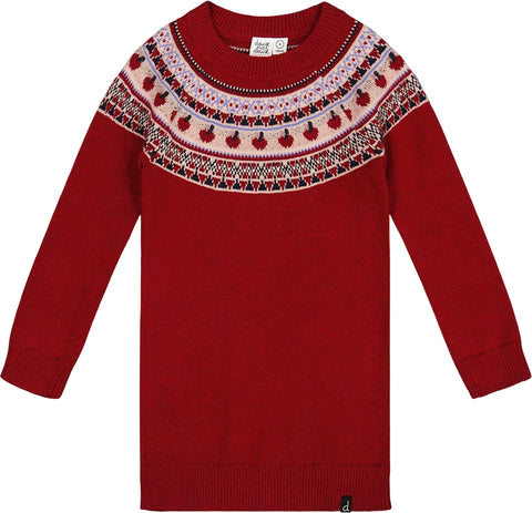 Deux par Deux Knit Dress with Apple Jacquard Yoke - Little Girl