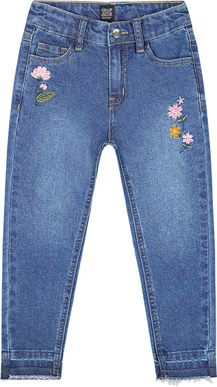 Deux par Deux Jeans with Frayed Hems and Floral Embroideries - Big Girl