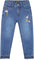 Deux par Deux Jeans with Frayed Hems and Floral Embroideries - Big Girl - Blue Denim