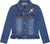 Deux par Deux Denim Jacket with Ruffle Hem and Floral Embroidery - Big Girl - Blue Denim