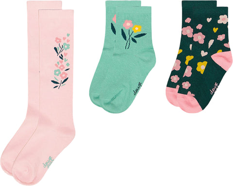 Deux par Deux Pink And Green 3-Pack Knit Socks - Little Girl