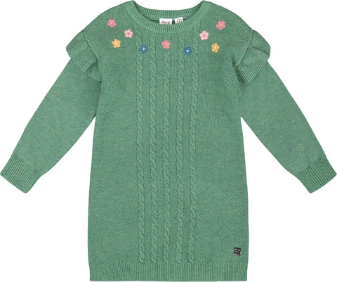 Deux par Deux Knitted Dress with Ruffles and Floral Embroidery - Big Girl