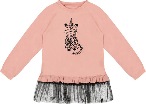 Deux par Deux Long Bi-Material Top with Mesh Ruffle Hem - Little Girl