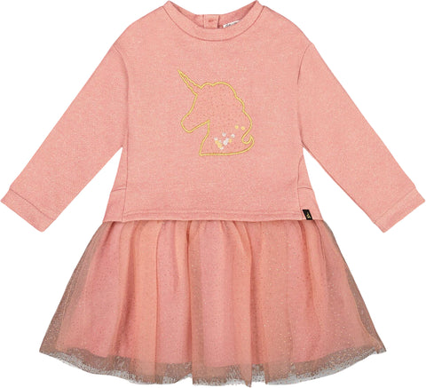Deux par Deux Heart Bi-Material Dress with Mesh Skirt - Little Girl