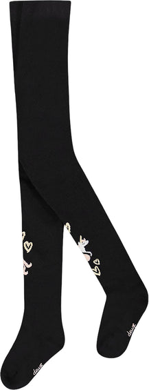 Deux par Deux Knit Tights with Unicorns and Hearts - Little Girl