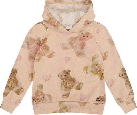 Deux par Deux Teddy Bear Print Glittering French Terry Hoodie - Little Girl