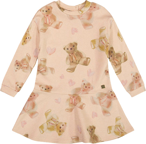 Deux par Deux Teddy Bear Print Glittering French Terry Dress - Little Girl