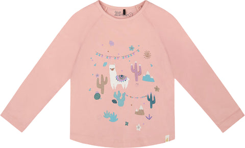 Deux par Deux Dusty Pink With Llama Organic Cotton T-Shirt - Big Girl