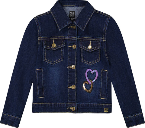 Deux par Deux Stretch Denim Jacket with Glittery Hearts and Unicorn - Big Girl