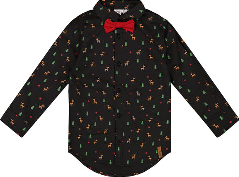Deux par Deux Printed Poplin Shirt with Bow Tie - Little Boy