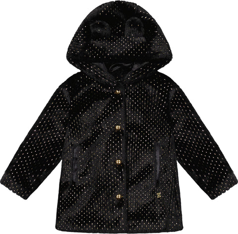 Deux par Deux Bear Faux Fur Coat with Gold Polka Dots - Little Girl