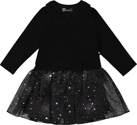 Deux par Deux Bi-Material Dress with Glittering Skirt - Little Girl