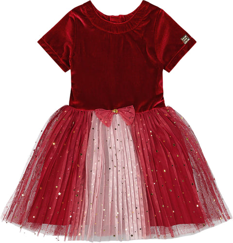 Deux par Deux Bi-Material Short Sleeve Party Dress - Little Girl