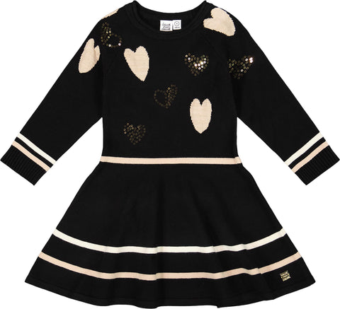 Deux par Deux Knit Dress with Glittery Heart Motifs - Big Girl