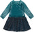 Deux par Deux Long Sleeve Bi-Material Velvet and Pleated Mesh Dress - Big Girl - Teal Blue