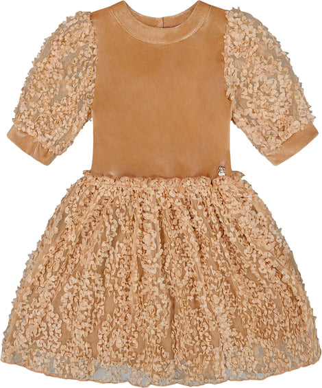 Deux par Deux Puff Sleeve Bi-Material Velour and Lace Dress - Big Girl