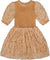 Deux par Deux Puff Sleeve Bi-Material Velour and Lace Dress - Little Girl - Light Caramel