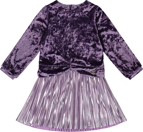 Deux par Deux Long Sleeve Bi-Material Velour and Jersey Dress - Big Girl