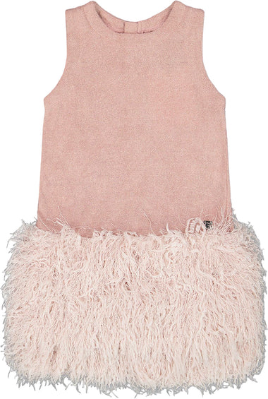 Deux par Deux Sleeveless Bi-Material Lurex Dress with Feathers - Little Girl