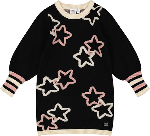 Deux par Deux Long Sleeve Knit Dress with Stars - Big Girl