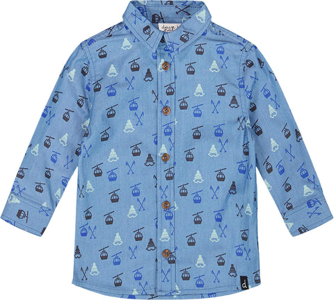 Deux par Deux Printed Long Sleeve Button Front Chambray Shirt - Little Boy