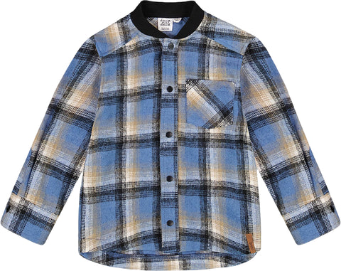 Deux par Deux Long Sleeve Brushed Plaid Button Down Shirt with Rib Collar - Little Boy