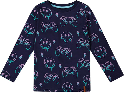 Deux par Deux Long Sleeve Organic Cotton Allover Print T-Shirt - Little Boy