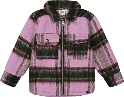 Deux par Deux Mauve And Green Zipped Plaid Overshirt - Big Girl 