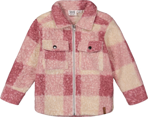 Deux par Deux Off-White And Pink Zipped Plaid Overshirt - Big Girl 