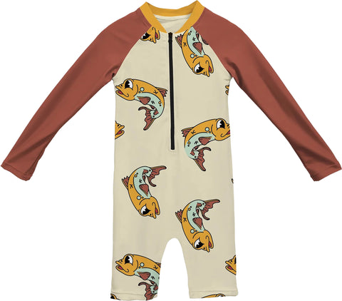 Headster Kids Gone Fishing Long Sleeve Swimsuit - Toddlers