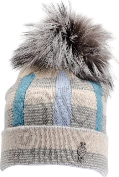 Harricana Beki Plaid Beanie with Upcycled Fur Pom - Women's