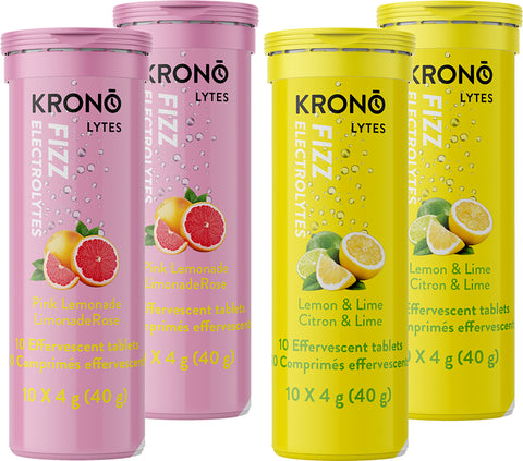 Krono Nutrition Lytes Fizz Variety Pack Tablets - 4 Tubes of 10 Tablets