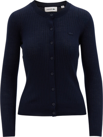 Lacoste Rib Knit Merino Wool Cardigan - Women's