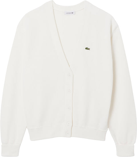 Lacoste Moss Stitch V Neck Cotton Cardigan - Women's