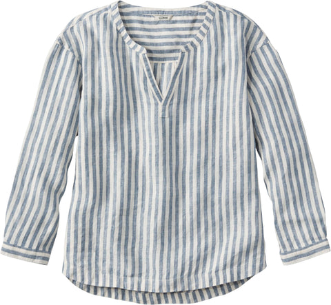 L.L. Bean Premium Washable Linen Splitneck Stripe Shirt - Women's