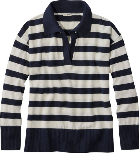 L.L. Bean Cotton Cashmere Polo Style Stripe Sweater - Women's