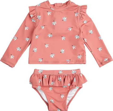Miles The Label Long-Sleeve Rashguard Swim Set - Baby Girl