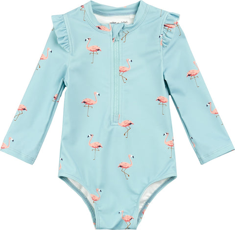 Miles The Label Printed Long Sleeve One Piece Swimsuit - Girls