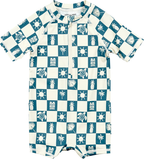Miles The Label Printed Short Sleeve One Piece Swimsuit - Boys