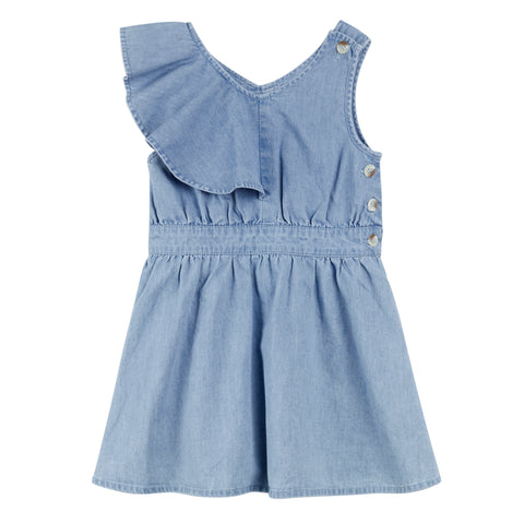 Miles The Label Sky Ruffled Chambray Dress - Girls