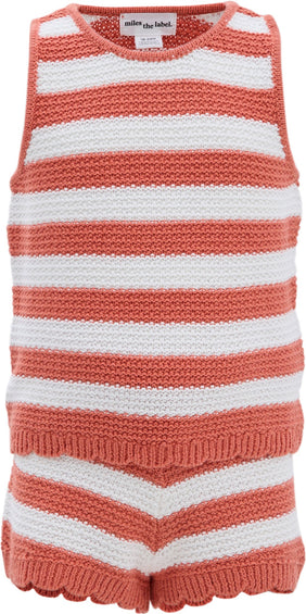 Miles The Label Striped Crochet Knit Shorts Set - Girls