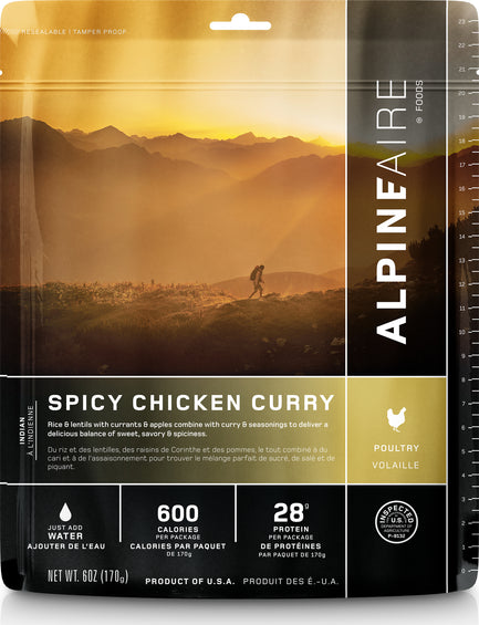 AlpineAire Foods Spicy Chicken Curry Rice and lentils