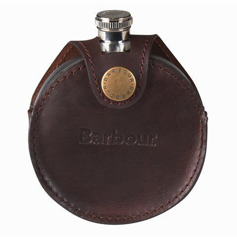 Barbour Men's Round Hip Flask with leather cover