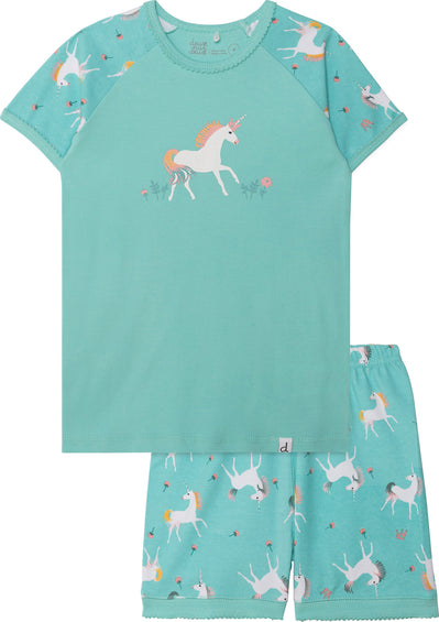 Deux par Deux Organic Cotton Unicorn Print Two Piece Short Pajama Set - Big Girls
